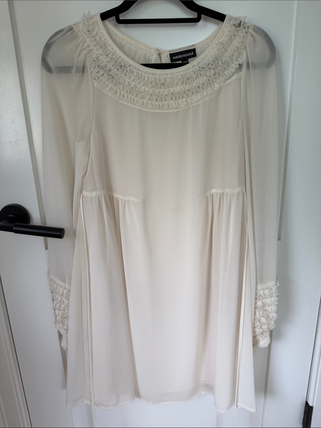 Warehouse Cream Ruffled Dress